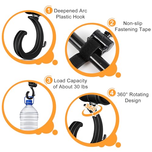 4 ganchos para andador, ganchos para pendurar para cadeira de rodas, rotação de 360°, ganchos para c