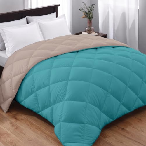 Image of AYKA Reversible Comforter 220 GSM Microfiber Reversible AC Comforter /Blanket for Winter /Quilt /Duvets for Queen Size Single Bed Comforter (60 * 90, Teal & Taupe)| TC - 220