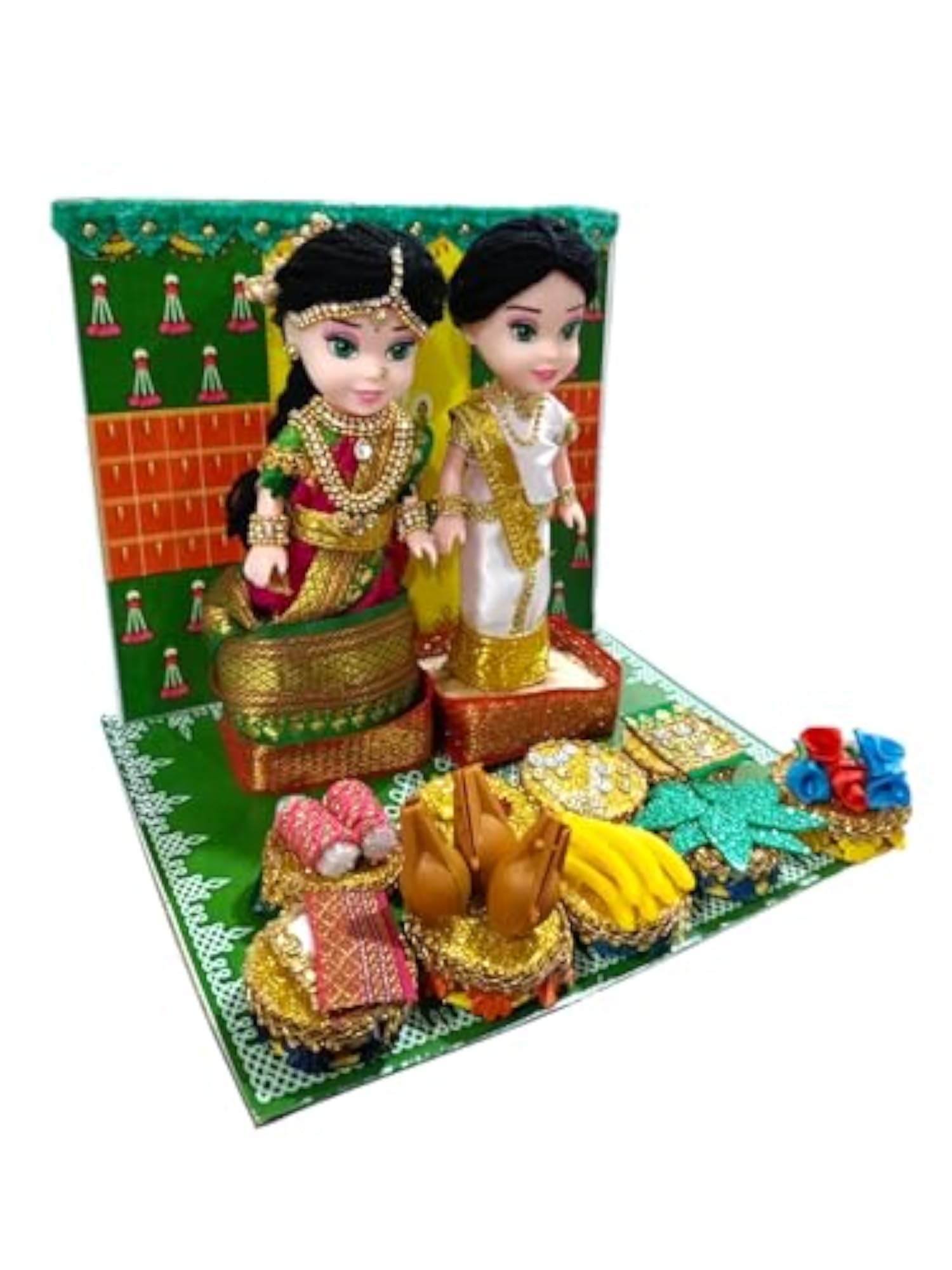 Handmade Traditional Indian Costume Engagement Dolls Set