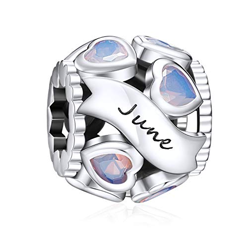 NINGAN junio piedra del zodíaco Abalorios Charms Colgantes de encanto de Cuentas Plata de Ley 925 con Compatible con Pulsera Pandora & Europeo