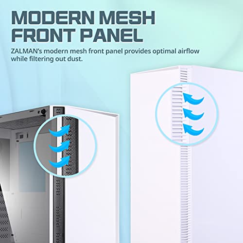 Zalman R2 White Atx Mid Tower Gaming Pc Case, Mesh Front Panel, Tempered Glass, Top I/O Ports, 120Mm Spectrum Rgb Led Fan, Cooling System - White #TOP1