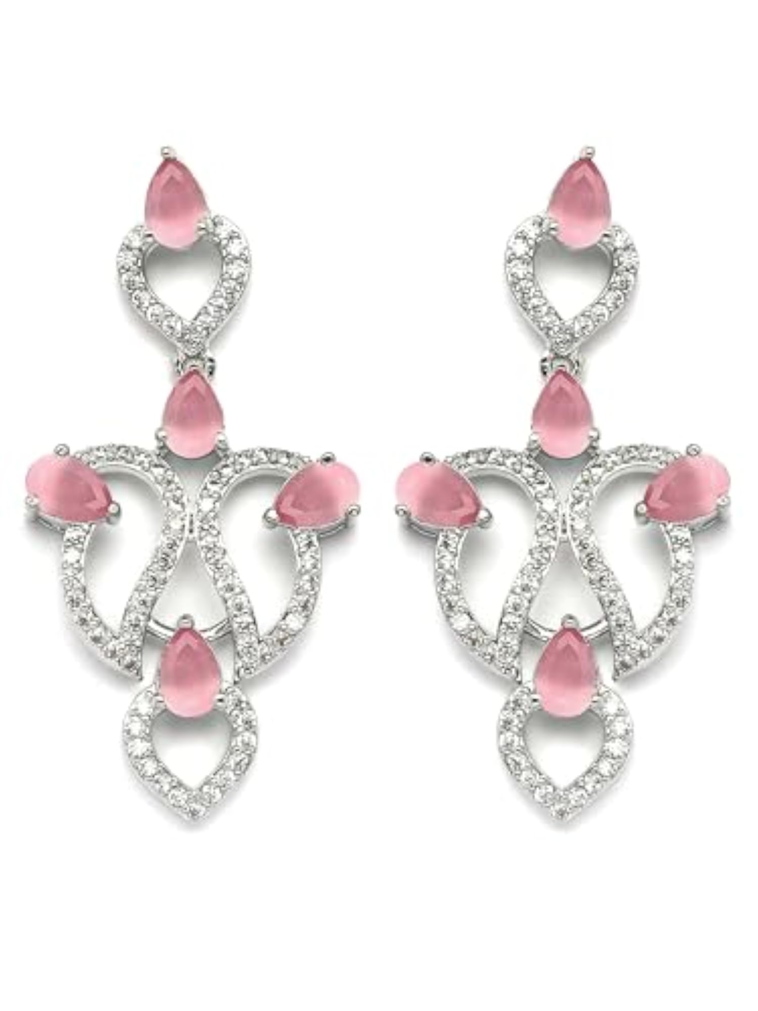 Silver-Plated Leaf Motif American Diamond Jewellery Set