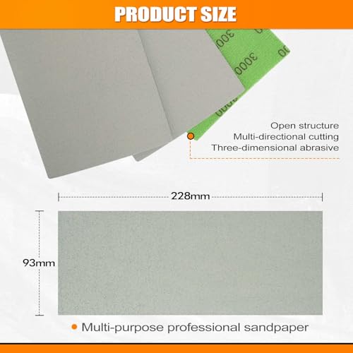 Image of POLIWELL Auto Performance Sandpaper 3 Pack, 3.6 in x 9 in 3000 Grit Sandpaper, Fine Grit Sand Paper for Wet Polishing Car Detail Scratches, Refined Finishes