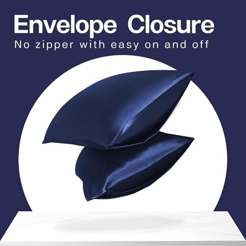 Image of SKVM Satin Silk Pillow Covers Set of 4 for Hair and Skin scrunchies Set for Women 3-Pieces Pillowcase Soft Breathable Smooth Sleeping Envelope Closure Cover Bed Anti Frizz 18 inchX 28 inch (4, Navy Blue)