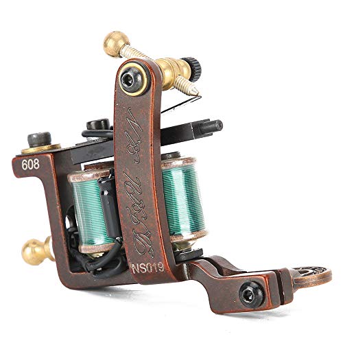 Coil Tattoo Machine, Precision Antique Brass Liner Tattoo Machines, Rotatory Tattoo Machine For Liner Shader With 10 Wrap Coils #TOP6
