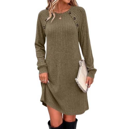 Fall Dresses for Women Long Sleeve Sweater Dress Crew Neck Tunic Tops - image 5