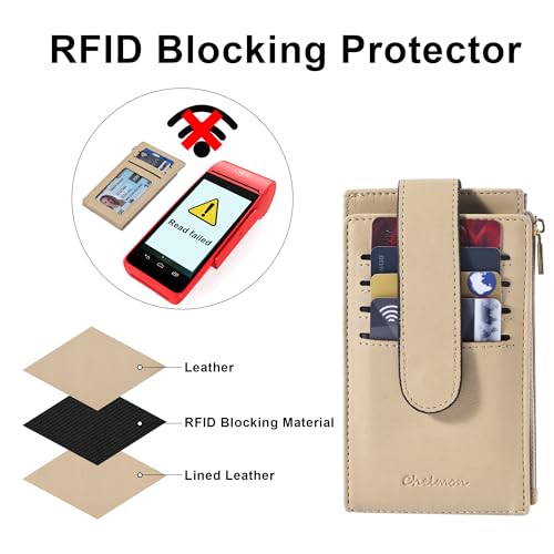 Image of Chelmon Womens Wallet Slim RFID Blocking Bifold Multi Card Case Wallet with Zipper Pocket (Khaki)