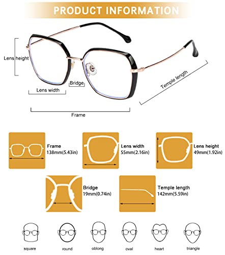 Image of DUCO Retro Square Blue Light Glasses for Women Oversized Blue Ray Blocking Glasses Computer Glasses Teens Fashion Eyeglasses Balck W020