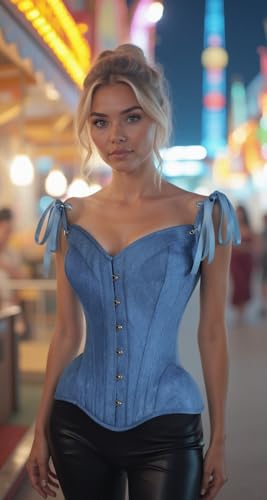 Image of Daisy corsets Women's Daisy Corsets Top Drawer Denim Steel Boned Corset W /Straps