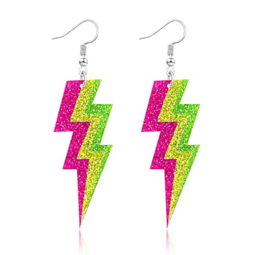 80s Neon Earrings for Women Acrylic Lightning Bolt Drop Earrings Retro 80s 90s Glow Party Accessories Neon Jewelry for Halloween Costume Outfit
