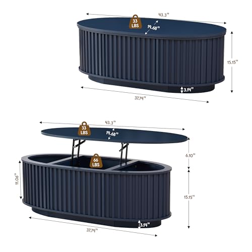 Oval Coffee Table, 43.3'' Fluted Lift Top Coffee Table with Hidden Storage - image 2