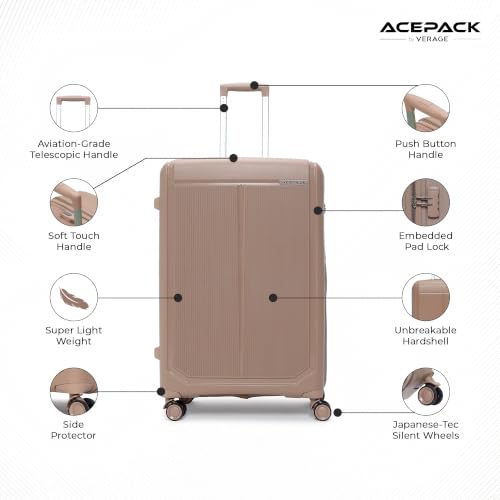 Image of ACEPACK - MEGATRON Set Of 3 Pieces (Small + Medium + Large) Trolley Bag, Lightweight Luggage Suitcase With Spinner 8 Wheel, Unbreakable Polypropylene Hard Shell, In-Built Number Lock, 3 Years Warranty