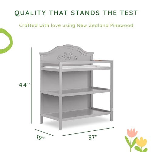 Image of Sweetpea Baby Jasmine Changing Table in Platinum - Solid New Zealand Pinewood, Safety Rails & Strap, Spacious Fixed Storage Shelves, Water-Resistant 1 inch Changing Pad
