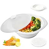 Large White Vegetable Steamer Microwave, Collapsible Microwave Veggie Steamer With Lid, Space-Saving Design, Freezer & Dishwasher Safe, 100% Food Grade Silicone For Cooking Veggies, Dumplings, 44oz