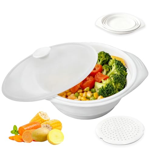 44oz White Silicone Steamer Microwave, Collapsible Vegetable Steamer Microwave with