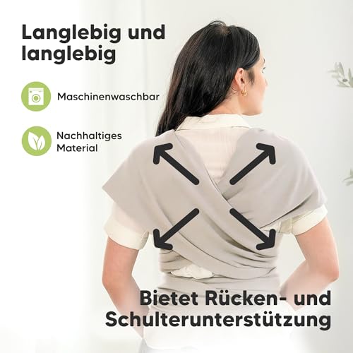 KeaBabies Babytrage Ab Geburt - Atmungsaktive Babytragetücher, Babytrage Neugeborene Ab Geburt, Babytuch Tragetuch Baby Neugeborene, Kleinkind Handfreie Baby Carrier (Stone Gray)