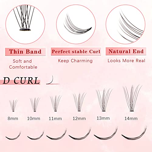 Glowingwin Cluster Lashes 120 PCS Individual Lashes Natural Look False Eyelashes Individual D Curl Soft DIY Eyelash Extensions At Home(10D Mix8-14mm 0.07D Curl) - Image 3