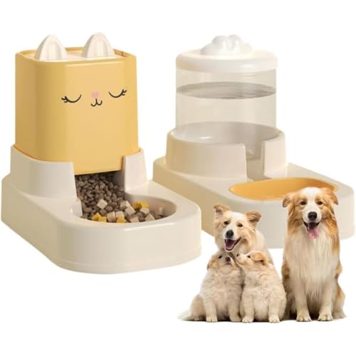 zornik ペット用 自動給餌器 自動給水器 セット 重力式 2L大容量 猫 犬 多頭飼い ねこ自動給餌器 水飲み器 自動給食 ペットボウル 取り外し可能 お手入れ簡単 留守番 外出 旅行 ペット用品 イエロー (イエロー)