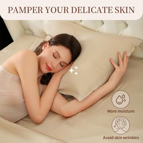 2 Pack Mulberry Silk Pillow Cases Standard Size with Hidden Zipper, Ultra Smooth and Soft Breathable Cooling Silk Satin Pillowcase for Hair and Skin, Gifts for Women Men(Champagne Gold,Standard) - image 3