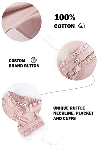 Solocote Girls White Blouse Ruffle Short Bubble Sleeve Button Down Shirts Princess Cotton Loose Soft Tops Summer, Sln2110-Pink-3-4Y #TOP3