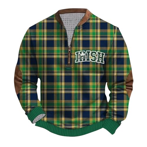 Muscularfit St Patricks Day Shirt Men Lightweight Quarter Zipper Long Sleeve V Neck Henley Sweatshirts Irish Shamrock Shirts