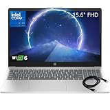 HP 15.6' FHD Laptop 2026 Notebook for Students & Remote Work, Intel N100, 8GB RAM, 256GB SSD, Lightweight, Long Battery Life, Wi-Fi 6, Office 365, Win 11 Home, Moonlight Silver, Type-C RJ45