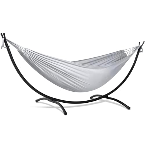 Image of SUNCREAT Stand Alone Hammocks for Outside, 2 Person Self Standing Hammock, Light Gray