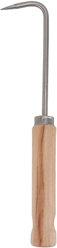 YARNOW Gancho de una sola garra, removedor de raíces de acero al manganeso con mango de madera, herramienta de deshierbe de jardín para excavar,