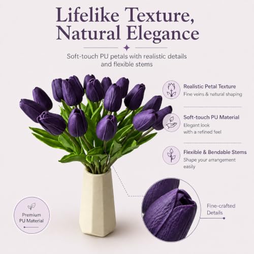 Image of Mandy's 20pcs Artificial Dark Purple Tulips