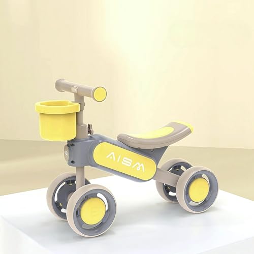 Image of Super Glide Balance Bike with Basket | Toddler First Ride-On Bike | Non-Pedal 4-Wheel Push Bike | Lightweight & Sturdy Design for Boys & Girls | Ideal for 1-3 Years Old (Yellow : KB-079)