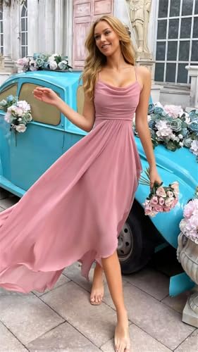 Chiffon Bridesmaid Dresses for Women with Spaghetti Straps 2025 A Line Formal Evening Gowns with Slit3