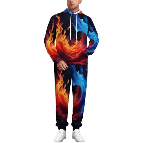 Sweat à capuche et pantalon de survêtement homme motif flammes 3D