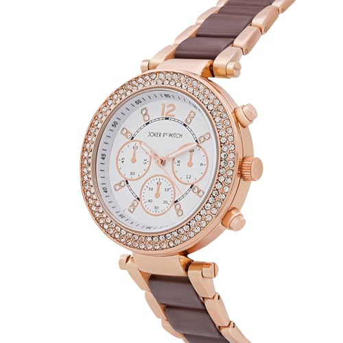 Image of Joker & Witch Suzanne Rosegold and Taupe Ceramic Metallic Strap Watch for Women