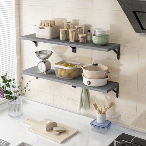 Image of YGEOMER Floating Shelves for Wall, Different Sizes Gray Wall Shelves for Living Room, Bathroom, Bedroom, Kitchen, Home Decor (Set of 4)