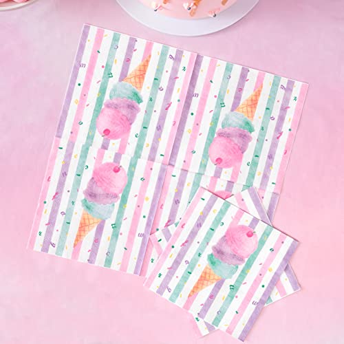 Wernnsai Ice Cream Party Plates And Napkins - Serves 50 Guests 100 Pcs Pink Sweet Ice Cream Themed Party Supplies For Girls Birthday Baby Shower Pool Summer Celebration Dinner Picnic Party Tableware #TOP4