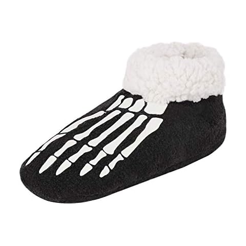 Ylucky Women Skull Slipper Fuzzy Plush Moccasin Slipper Boots Socks Breathable Ankle Boot Warm Shoes Memory Foam Bootie Cozy Bottom Footwear for Bedroom Home House Indoor Outdoor Winter Cover