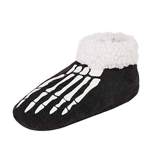 Women Funny Halloween Slippers Glow in The Dark Skeleton Fuzzy Plush Slipper Socks Warm Cozy House Bootie Slippers Home Shoes3