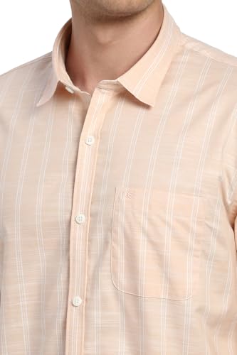 Image of Peter England Men's Cotton Slim Fit Distant Striped Casual Shirt | Full Sleeves, Office Wear