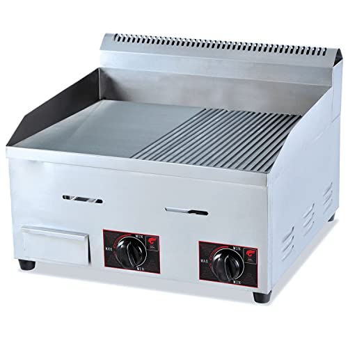 Gas-Tischplatte - Professional - Edelstahl - Platte 1/2 glatt 1/2 gerillt - 9,4 kW - 55x50x40h cm Cover