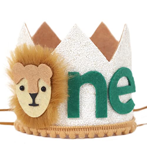 Wild One Birthday Crown For First Birthday Party - Lion Birthday Hat For Photo Booth Props, Best Kids' Party Hats For Baby (Lion Birthday Crown)
