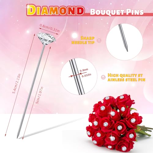 Corsage Boutonniere Pins, 2.1 Inch Flower Pins Diamond Head Pins Clear Straight Pins Corsage Bouquet Pins for Flower Bouquet, Wedding Flower, Jewelry DIY Decoration (200Pcs+48Pcs Silver Butterfly) - Thumbnail 2