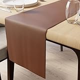 Encasa XO Kunstleder-Tischläufer | Größe 30x240 cm mit 0,7 mm Dicke | Wasserdicht & rutschfeste Tricot-Rückseite | Bräunen Farbe für ESS- und Küchentischdekoration