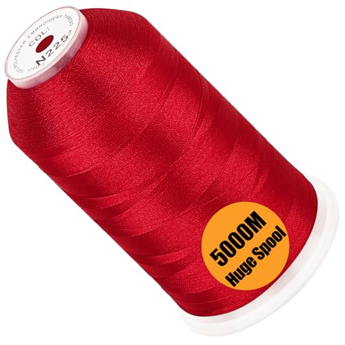 Image of New brothread - Single Huge Spool 5000M Each Polyester Embroidery Machine Thread 40WT for Commercial and Domestic Machines - RED (Janome Color)