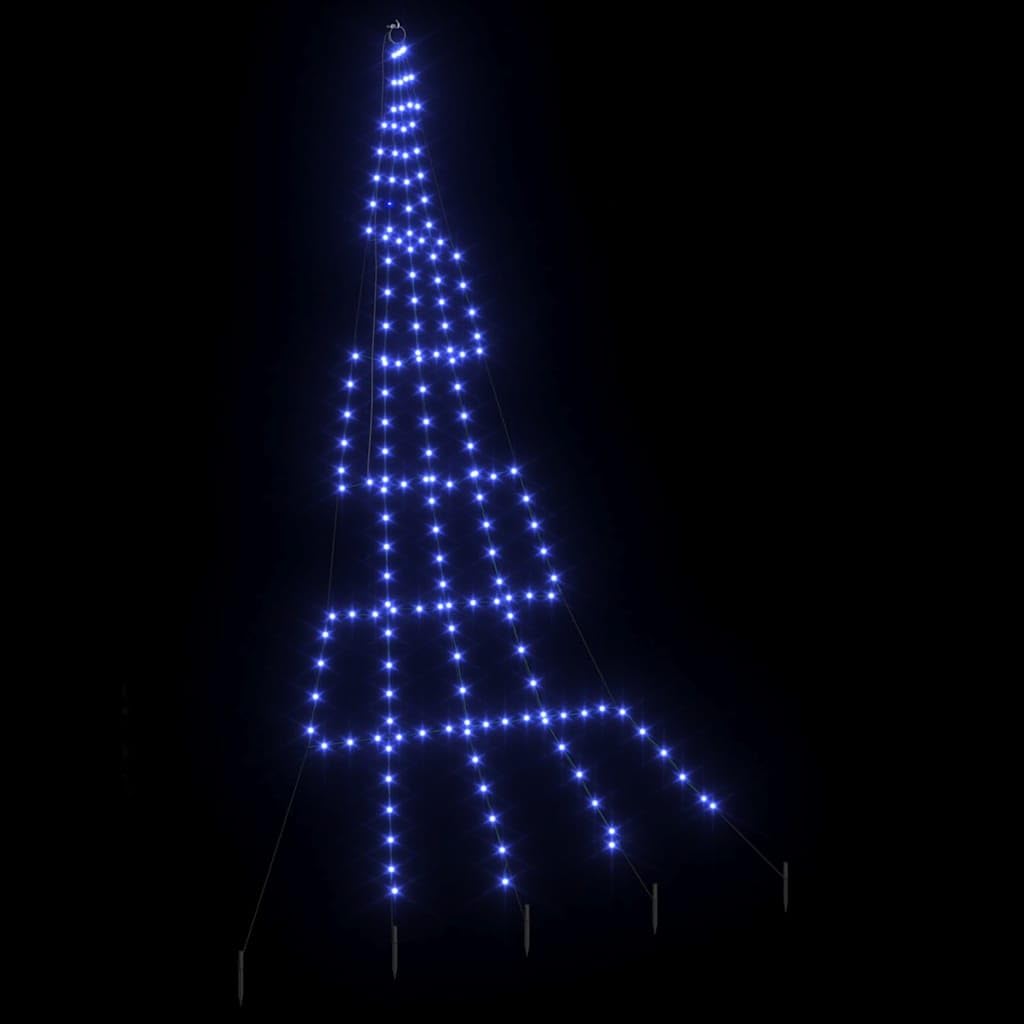 Árbol de Navidad LED con estacas, color azul, 306 cm, estructura metálica, 8 modos, alimentado por USB, para interior y exterior protegido