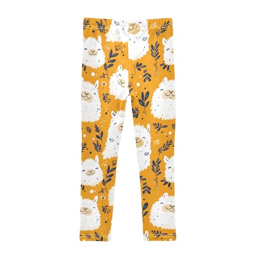 Cute Alpaca Flower Girls Leggings Ultra Soft Compression Yoga Gym Pants for Kids 4-10T2