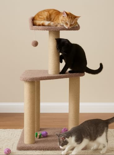 Wudyhub Cat Tree Indoor Climbing Activity Tower with Scratching Posts | Cat-82-Brown | 40x40x80 cm