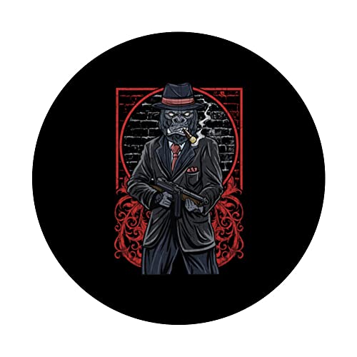 Mafia Gorilla Boss Gangster Retro Vintage Design PopSockets Swappable PopGrip, Black - Image 3