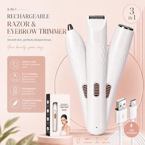 Image of Facial hair remover machine for- face, chin, cheek, eyebrow, upper lip hair remover for women, usb rechargeable epilator machine for women (3in1 trimmer)