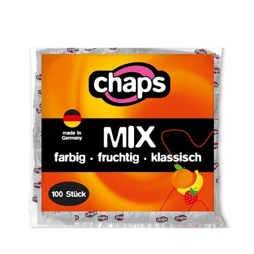 Chaps Kondome Mix Sortiment – Kondome 100 Stück in 5 verschiedenen fruchtigen Sorten für Abwechslung & Spaß, gefühlsechtes Kondom aromatisiert – dermatologisch getestet, Made in Germany