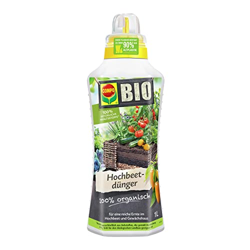 COMPO BIO Hochbeetdünger, Für alle Obst- und Gemüsepflanzen, 100% natürliche und vegane Inhaltsstoffe, Flüssig-Dünger, 1 L, Hochbeetkonzept